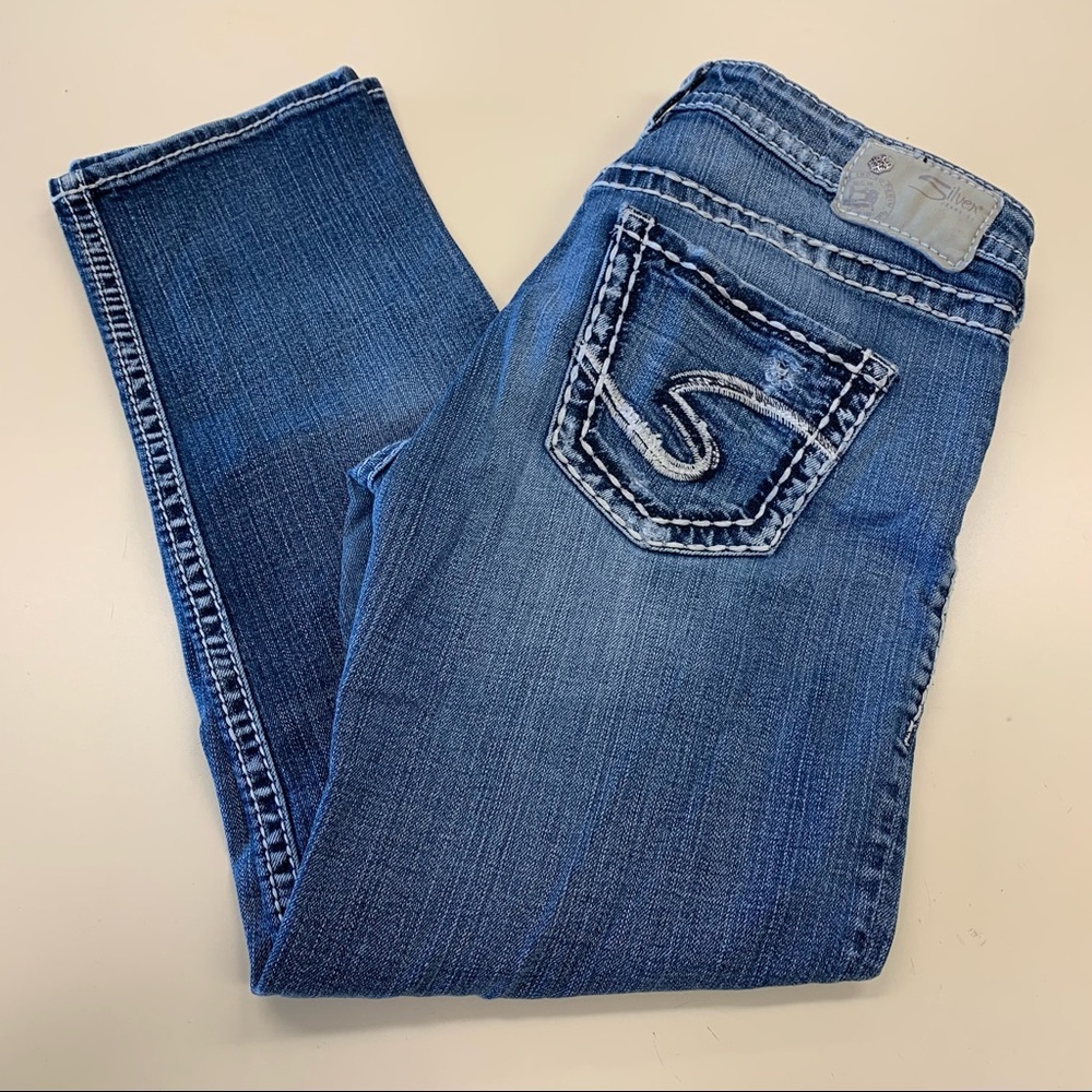 Silver Jeans Co Womens Aiko Western Glove Works Embroidered Low Rise Jeans Denim